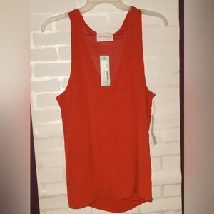 NEW NWT Stunning French Grey LARGE Rust Colored V Neck  Blouse